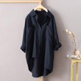 thumbnail image 2 of Chemises à Boutons pour Femmes Manches Longues Retroussables Ourlet Haut-Bas Blouse Décontractée, 2 of 3