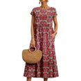 thumbnail image 1 of Innerwin Robe d'Été de Plage à Manches Courtes pour Femme, Longue Robe de Fête, Col Rond, Caftan, Maxi, Rouge, P, 1 of 2
