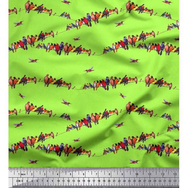 Soimoi Poly Georgette Fabric Colorful Bird Decor Fabric Printed Yard 52 Inch Wide