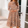 thumbnail image 1 of Ovzne Robes pour Femmes Robe Mode Femmes Imprimé Floral Col Rond Lacé Manches Longues Robe Taille Rétractable Robe Femmes Manches Longues Imprimé Liquidation, 1 of 7