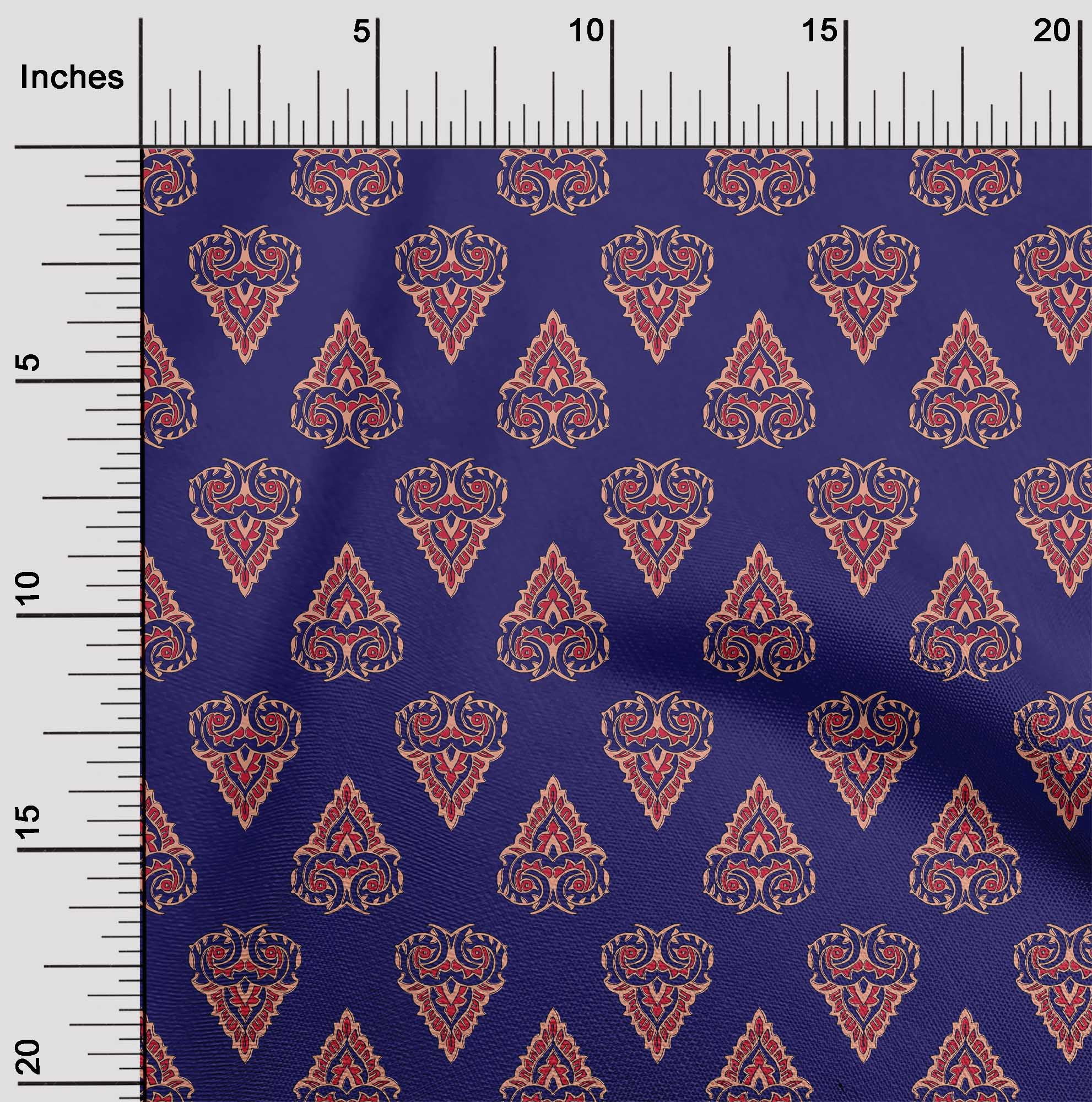 oneOone Silk Tabby Fabric Leaves & Floral Block Printed Fabric 1 Yard 42 Inch Wide