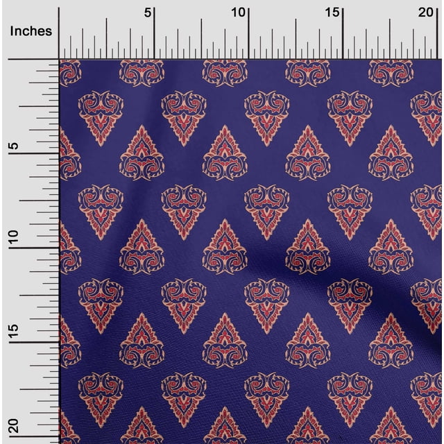 oneOone Georgette Viscose Fabric Leaves & Floral Block Printed Craft Fabric BTY 42 Inch Wide