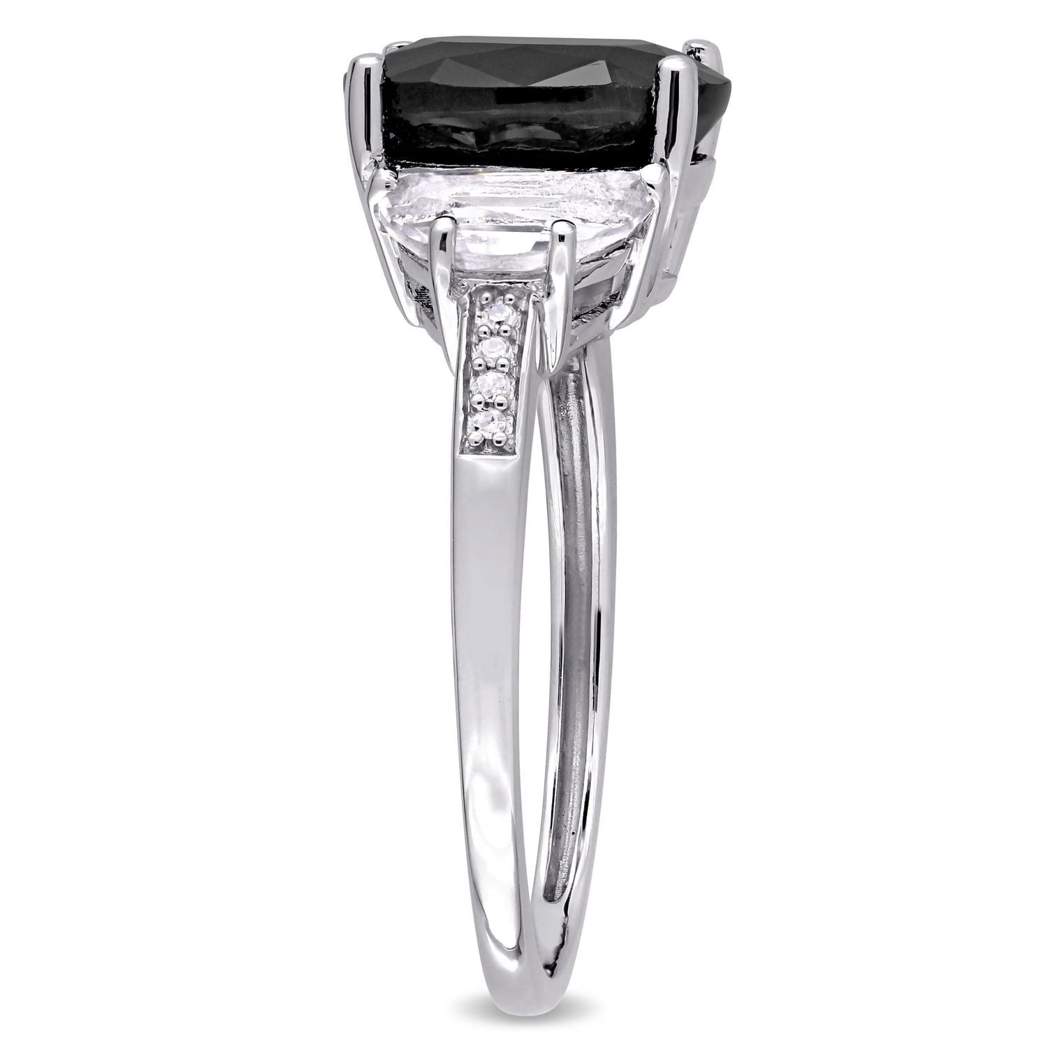 Bague cocktail Asteria avec saphir noir et saphirs blancs synthétiques 4-3/8 CT PBT avec accents de diamants en argent sterling