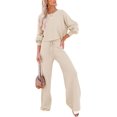 thumbnail image 1 of ORUYROP Ensemble de Pull 2 Pcs pour Femmes Haut Court à Manches Longues et Pantalon Large, 1 of 7