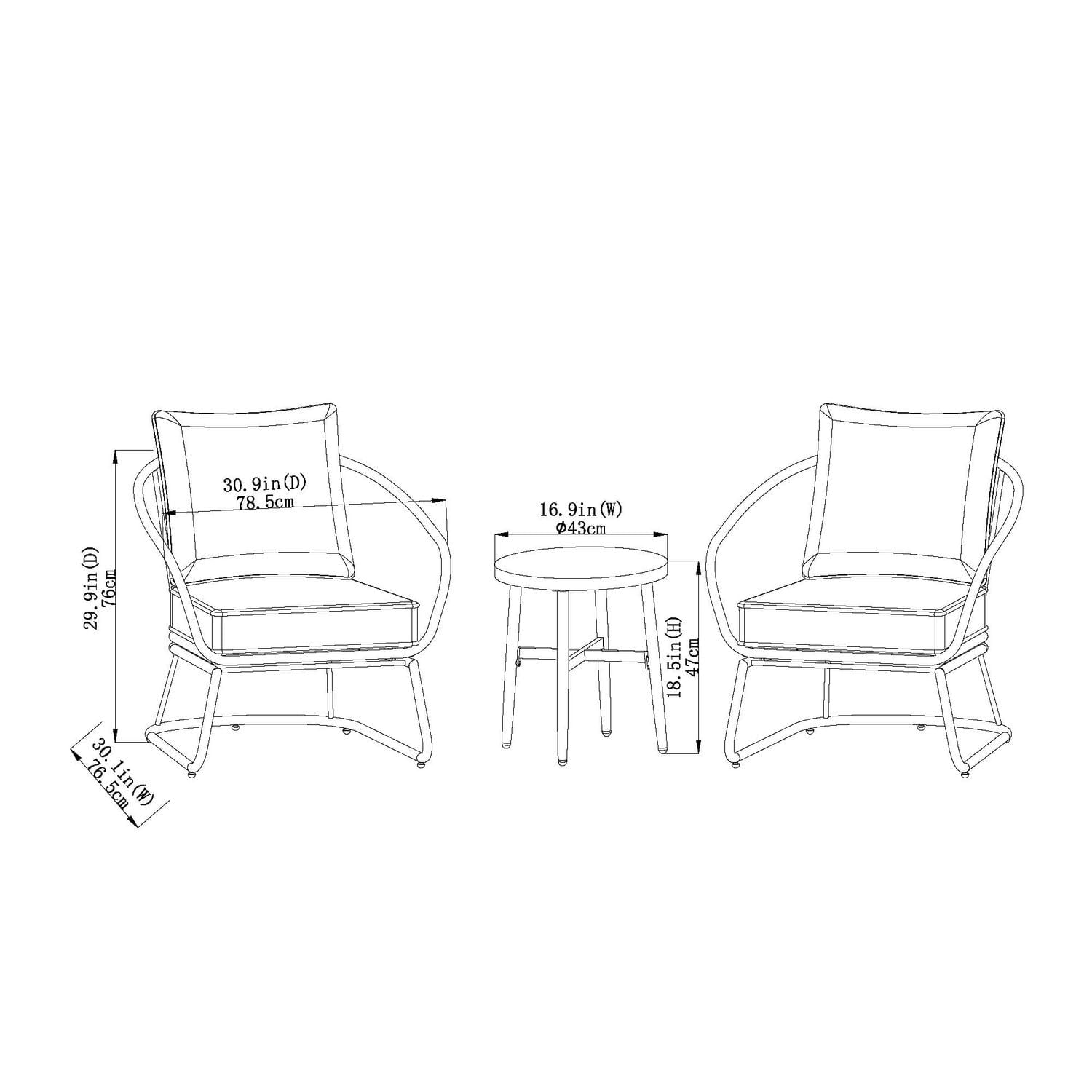 Ensemble causerie extérieur en acier 3 pièces avec coussins Lasso HOMETRENDS, brun