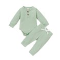 thumbnail image 1 of Kmbangi Ensemble 2 Pcs pour Tout-Petits, Body à Manches Longues Col Henley + Pantalon Décontracté, 1 of 9