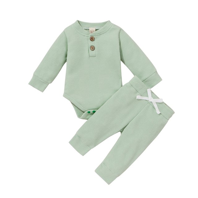 Kmbangi Ensemble 2 Pcs pour Tout-Petits, Body à Manches Longues Col Henley + Pantalon Décontracté