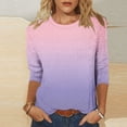thumbnail image 2 of Cinvoph T-Shirts d'Été Imprimés pour Femmes Manches 3/4 Col Rond Dégradé Hauts Chandail Ample Blouses de Vacances, 2 of 5