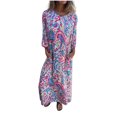 thumbnail image 2 of Ovzne Robes pour Femmes Robe de Plage Robe d'Été Aguichant Mode Imprimée avec Poche Manches 3/4 Col en V Robe de Vacances Imprimée Liquidation, 2 of 4