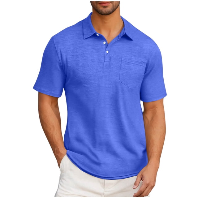 T-shirt à Manches Courtes pour Hommes avec Poche et Col Rabattu, Mélange Uni Coton-Polyester, Coupe Décontractée, Vert Militaire, Taille TTTG
