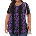 thumbnail image 4 of Pisexur Printemps Tops for Women Blouses for Women Habillé Décontracté Mode Féminine Imprimé Col Rond Manches Courtes Plissé Ample Haut Multicolore,TG, 4 of 8