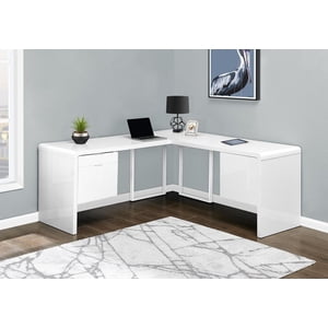 Monarch Specialties Bureau d'ordinateur, Bureau à la maison, Coin, Gauche, Installation droite, Tiroirs de rangement, 72"l, L Forme, Travail, Ordinateur portable, Stratifié, Métal, Blanc brillant, Contemporain, Moderne