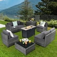 thumbnail image 1 of Gymax Ensemble de Mobilier de Patio en Rotin 9 Pcs Table à Foyer Rangement Gris avec Housse Gris, 1 of 10