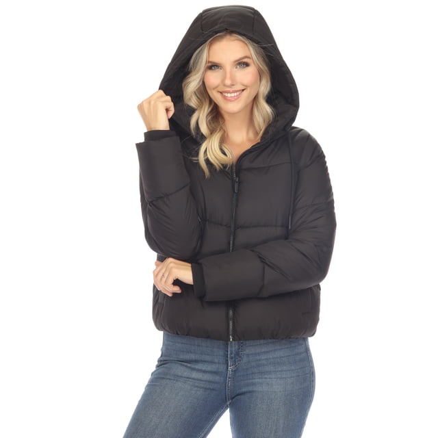 White Mark Women's Zip Hooded Puffer Jacket with Pockets