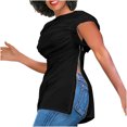thumbnail image 4 of Jusqu'à 50 % de Réduction, T-shirt Blouse Décontractée à Manches Courtes Bouffantes Col Rond pour Femmes avec Fermeture Éclair pour l'Été et Usage Quotidien Confortable et Supportant 95 % Polyester, 5 % Spandex, Noir, Sopatenor, 4 of 7