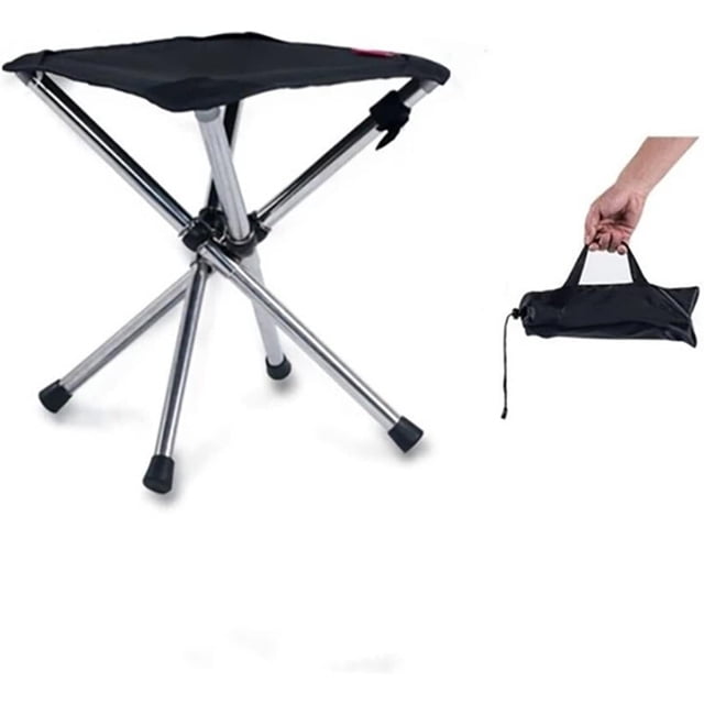Compact Stainless Steel Foldable Stool for Outdoor Activities - Lightweight Portable Camping Chair with 1800D Polyester Seat, 300lbs Capacity, Includes Storage Bag, Black (Small Size: 30x27x27cm