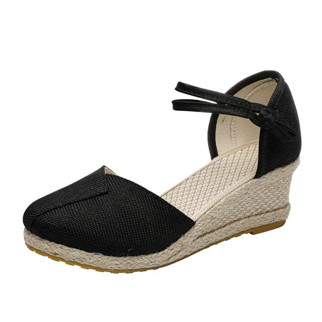 Sandales Décontractées Rétro à Talon Compensé pour Femmes à Bout Fermé avec Bride à Boucle Espadrilles à Talon Compensé pour Dames