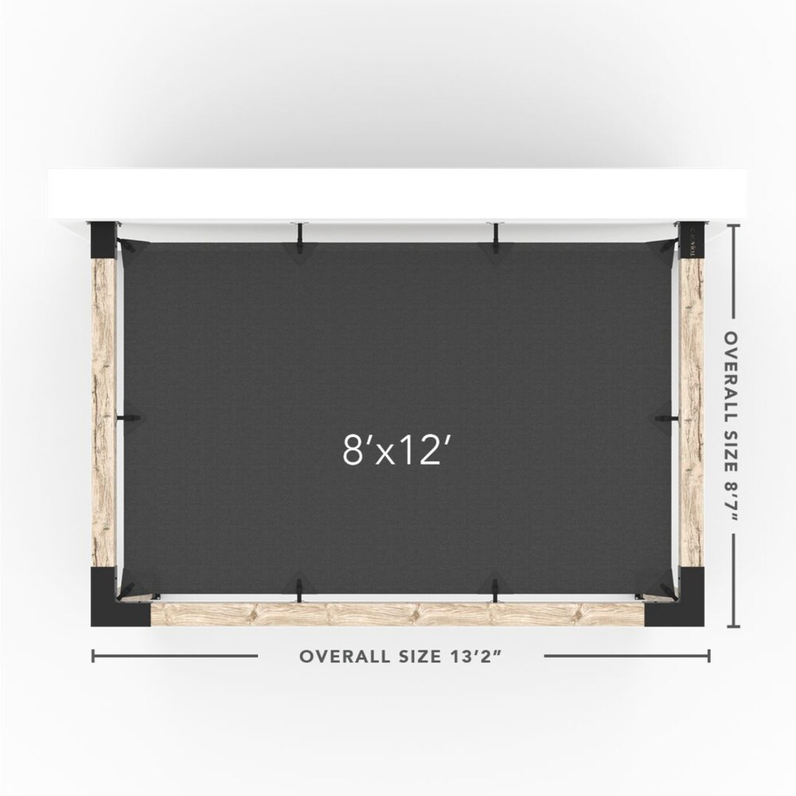 Kit de pergola murale Toja 10'x12' avec voile d’ombre en graphite pour poteaux en bois 6x6