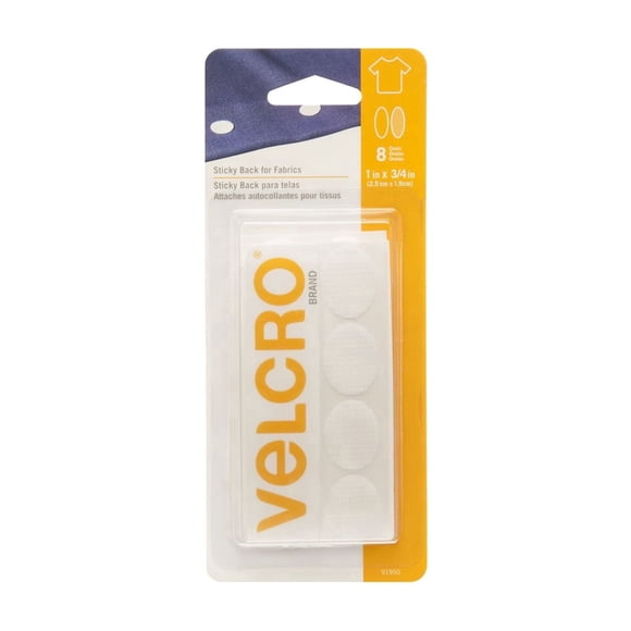 Ens. de 8 attaches ovals autocollantes VELCRO® Brand en blanc pour tissu