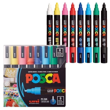 Marqueurs de peinture à base d'eau uni® POSCA PC-5M, pointe moyenne réversible (1,8-2,5 mm), couleurs assorties, lot de 8
