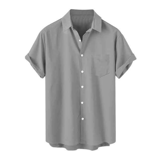 JIUKE Plus Size Shirts for Men Short Sleeve Button down Shirts Lapel Solid Color Loose Summer Vacation Blouses