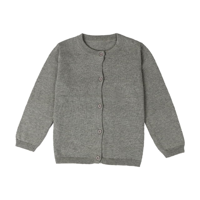 PMVFHDE Chandails Fille Bébé Enfants Filles Cardigan Manches Longues Enfant Chandail Boutonné Fille Col Rond Cardigans Chandail Gris,3a