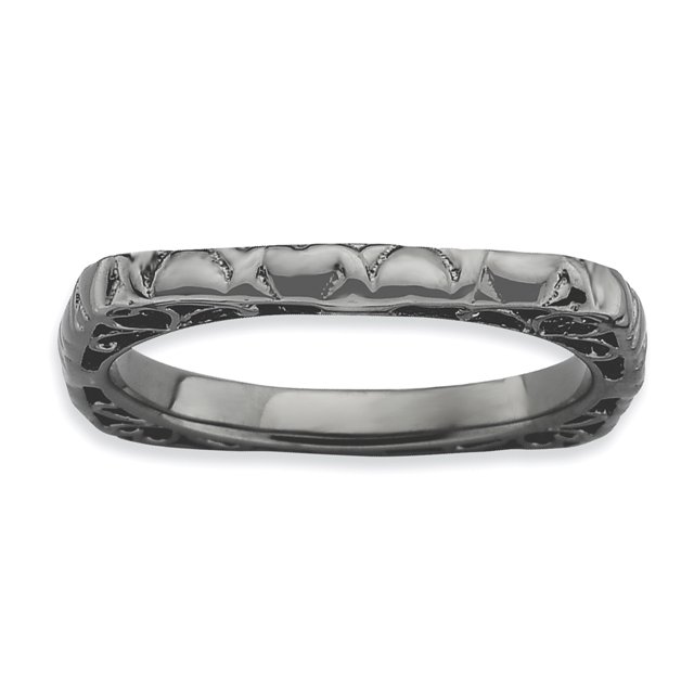 Bague Carrée en Argent Sterling Stackable Expressions Poli Assiette Noire Taille 5
