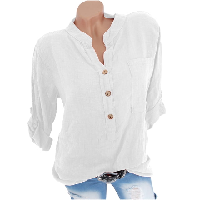 CEHVOM Chemise Ample pour Femme d'Été Décontractée à Col Montant à Manches Longues Unie Liquidation