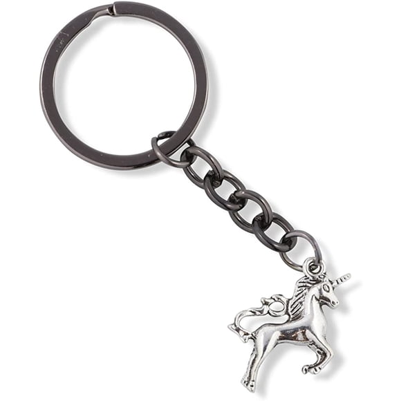 Porte-clés Breloque Licorne Emerald Park sur Pattes Arrière avec Queue et Crinière Tactile (Moyen, Argent, Alliage)