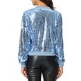 thumbnail image 3 of INSPIRE CHIC Women's Sequin Jacket Zipper Closure Hidden Pockets Bomber Jacket S Light Grey Blue, 3 of 6
