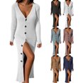 thumbnail image 4 of Womens Deep V Neck Button Down Long Knit Sweater Dress Bodycon Long Sleeves Sweater Maxi Dress, 4 of 6