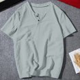 thumbnail image 2 of Plebaso T-Shirts pour Hommes en Coton et Lin à Col Rond, à Boutons, T-Shirts Décontractés, Unis, à Manches Courtes, Légers, Hauts de Plage, 2 of 7