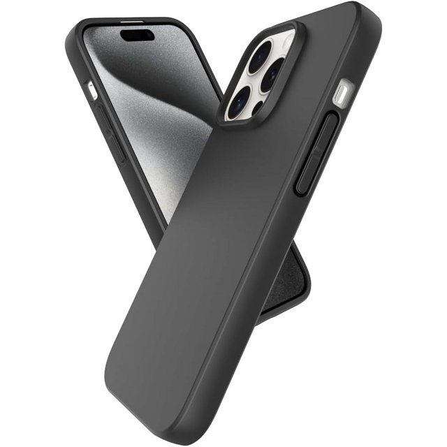 PST iPhone 16 Pro Soft Case, an ultra-thin and lightweight TPU shockproof bumper case. The black case features precise cutouts for full access to ports and buttons, offering protection against scratches, dust, and shocks. Shown in a dual-angle view highlighting the smooth matte finish and camera cutout.