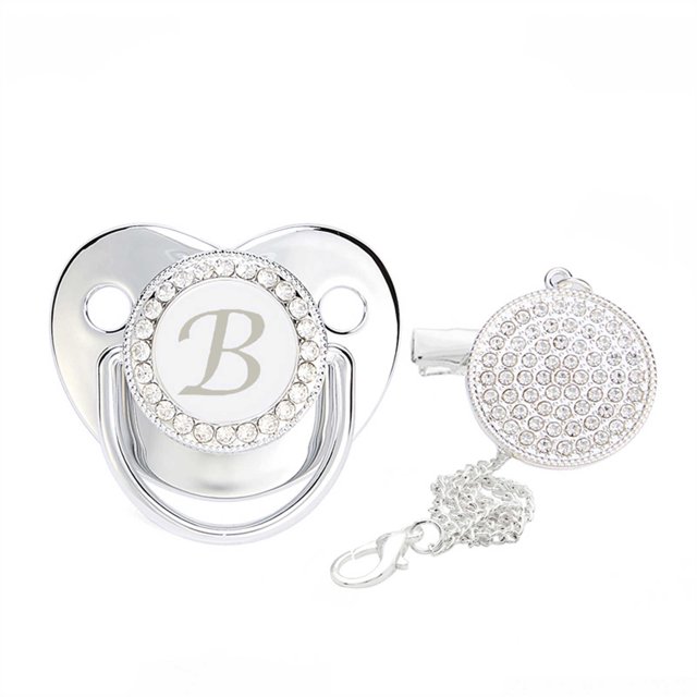 XZNGL Baby Pacifier 26 Letter Name Initial Clip Silicone Infant Nipple Bling Newborn Pacifier