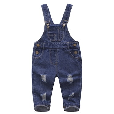 KIDSCOOL SPACE Salopette en Jean Déchirée Mignonne pour Bébé Garçon Fille, Bleu, 6-12 Mois