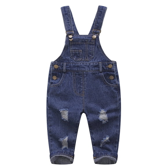 KIDSCOOL SPACE Baby Boy Girl Ripped Denim Cute Workwear Jean Overalls,Blue,3-4 Years
