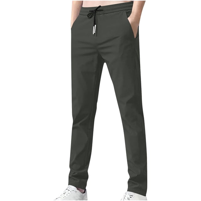 Mens Casual Pant Elastic Waist Drawstring Lightweight Trousers Loose Straight Leg Solid Pants with Pockets Gray XXXXL