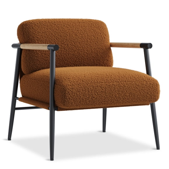 Comfy Chair, Modern Accent Chair with Metal Frame, Cozy Reading Chair with Soft Cushion & Wood Armrest for Bedroom, Living Room,Brown