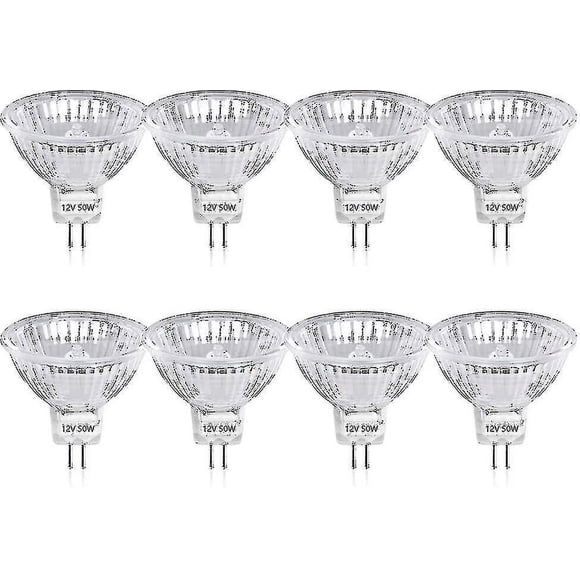 50w Gu5.3 Mr16 Dimmable Halogen Bulb, Dc 12v Low Voltage 2 Pin Base Spotlight Reflector Light Bulbs, 800 Lumen, Warm White 2800k 8-pcs