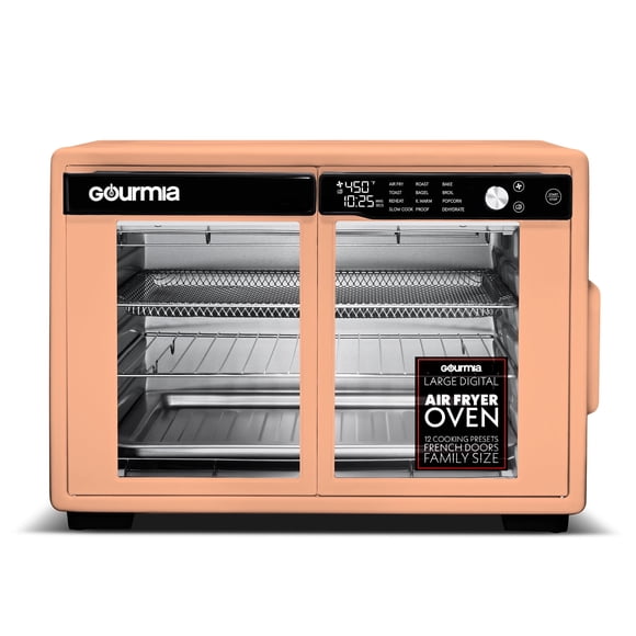 Gourmia 25 Qt French Door Digital Air Fryer Oven, 12 Presets, 1700W, Peach
