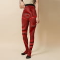 thumbnail image 2 of TIEVOSA Collants Transparents Gainants d'Halloween pour Femmes avec Motif Rayé Contrastant (Rouge), 2 of 4