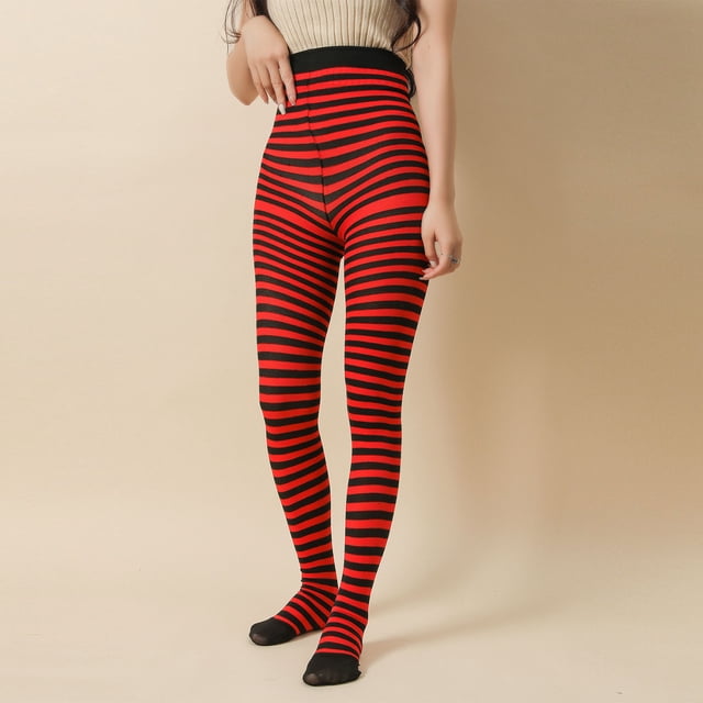 Women's Stockings Halloween Shaping Sheer Tights with Contrasting Striped Pattern for Parties and Festivities. Featuring bold red and black horizontal stripes, these tights are designed to shape and flatter the legs, making them ideal for Halloween costumes, themed parties, or festive gatherings. Perfect as Halloween hosiery or a costume accessory, they add a playful and striking touch to any outfit. Made from durable materials for comfort and long-lasting wear.