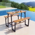 thumbnail image 2 of Gymax Outdoor Picnic Table for 4 Acacia Wood Rectangular Picnic Table w/ 2 Built-in Benches, 2 of 10