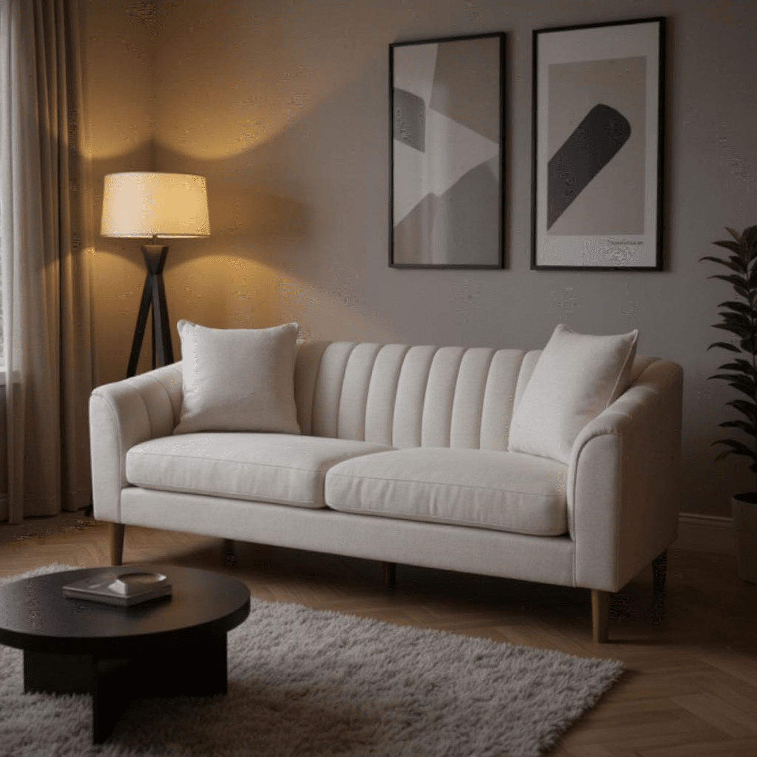 Homy Casa Modern 3-Seater Sofas Couches, Beige
