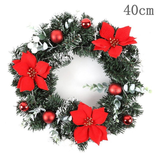 Christmas Wreath With Battery Powered LED Light String Front Door Hanging Garland Holiday Home Decorations