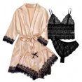 thumbnail image 1 of LSLJS 4PC Women Sexy Garter Lingerie Set Robes Lace Bodysuit Deep-V Neck Underwear, 1 of 2