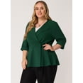 thumbnail image 3 of GRACE & GRANDEUR Women's Plus Size Blazers Ruffle V Neck Button Ruched Casual Peplum Blazer  3X Dark Green, 3 of 4