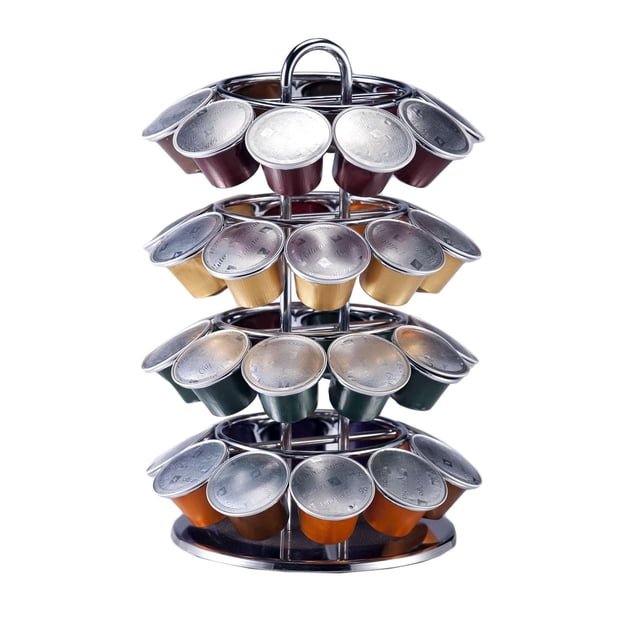 oneBREW Carrousel de Capsules Nespresso à Fini chrome Épuré, Tenant 40 Dosettes de Café Nespresso Original sur un Support Rotatif à 360 Degrés pour une Organisation Pratique du Comptoir, Idéal Aussi pour Ranger de Petits Accessoires de Cuisine.