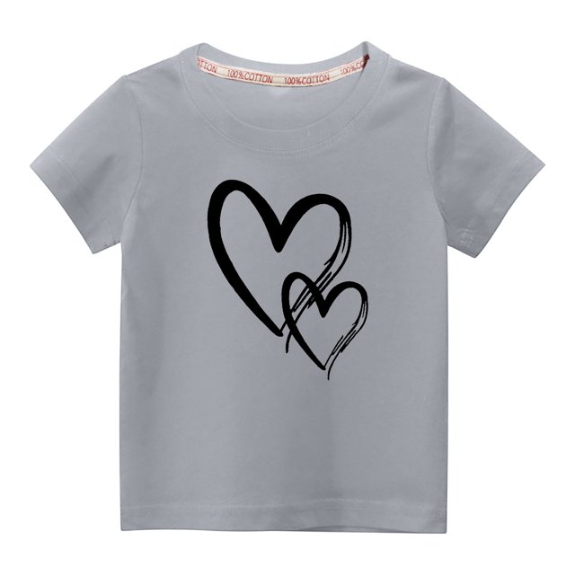 MeetoTime T-shirt en Coton pour Tout-Petits Enfants Garçons Filles Col Rond Saint-Valentin Imprimé Manches Courtes Haut Tee 3-10 Ans