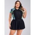 thumbnail image 3 of Sxiwei Woman Plus Size Swimwear Short Sleeve Zip Neck One Piece Swimdress Rash Guard Bathing Suits Black Green XXL, 3 of 7